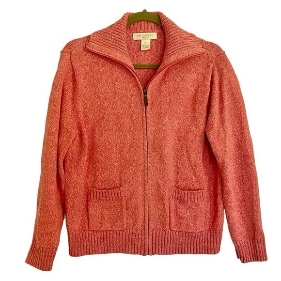 Appleseeds cotton coral zip front sweater size petite large - Picture 1 of 9